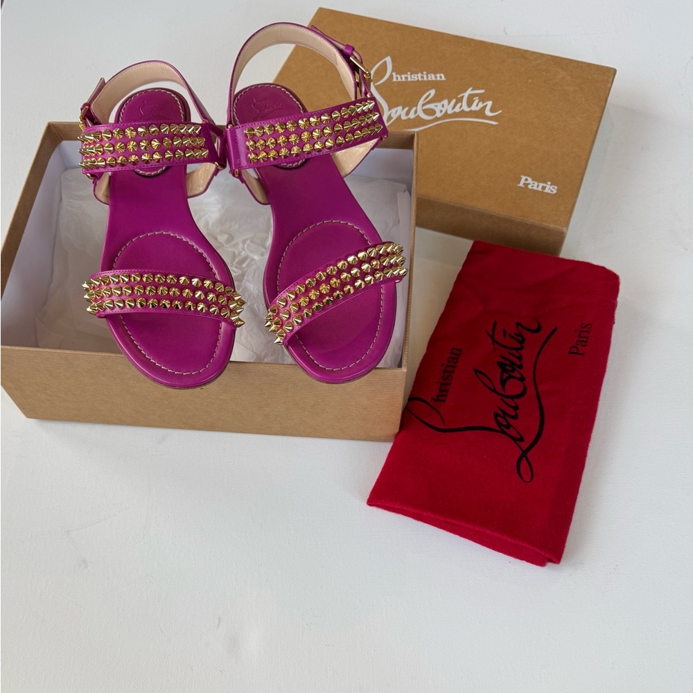 Christian Louboutin Indian Rose Sandals with Gold Accents - Picture 1 of 3